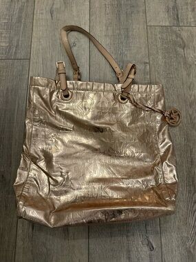 Michael Kors Metallic Rose Gold Embossed Logo Tote